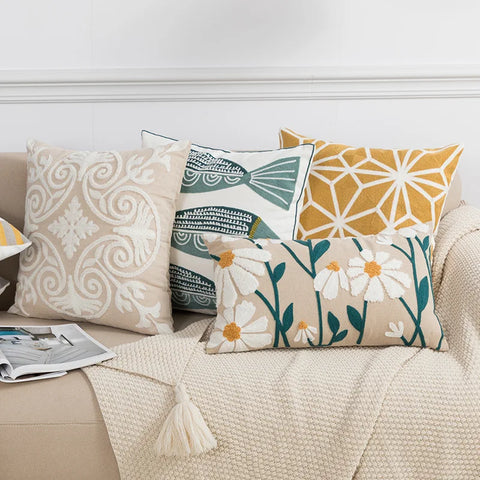 наволочки новог Cushion Cover Daisy Yellow Floral Geometric 45x45/30x50cm Blue Embroidery Soft Cozy Pillow Cover for Living Room