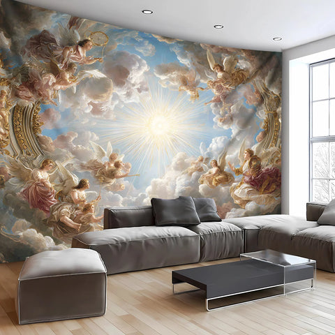1pc Classic Sun Angel Landscape Tapestry - Polyester fabric, machine washable, suitable for living room, bedroom