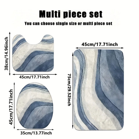 3-piece bathroom rug set, non-slip bath mat, U-shaped toilet mat, toilet seat cover, thick, soft and comfortable, rendered blue