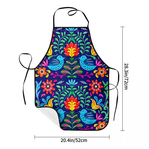 Unisex Beautiful Mexican Floral Art Apron Kitchen Chef Cooking Baking Bib Women Men Mexico Tablier Cuisine for Painting