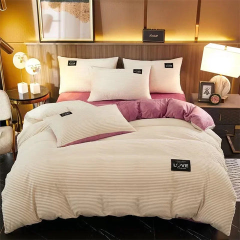 Puffy Duvet Cover Super Soft Plush Bedding Set Fall And Winter Thickened Plush Double Bed Cove