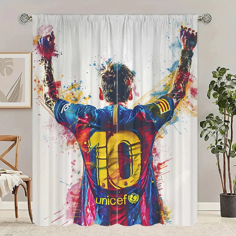 Various Football Number 10 Players -2 pieces - Printed curtains, 100% polyester, suitable for home decor (excluding poles)