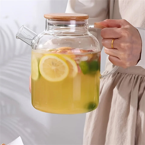 1L/1.8L Large Capacity Glass Teapot High Temperature Resistant Kettle for Steamed Juice Fruit & Iced Tea Home Kitchen Access