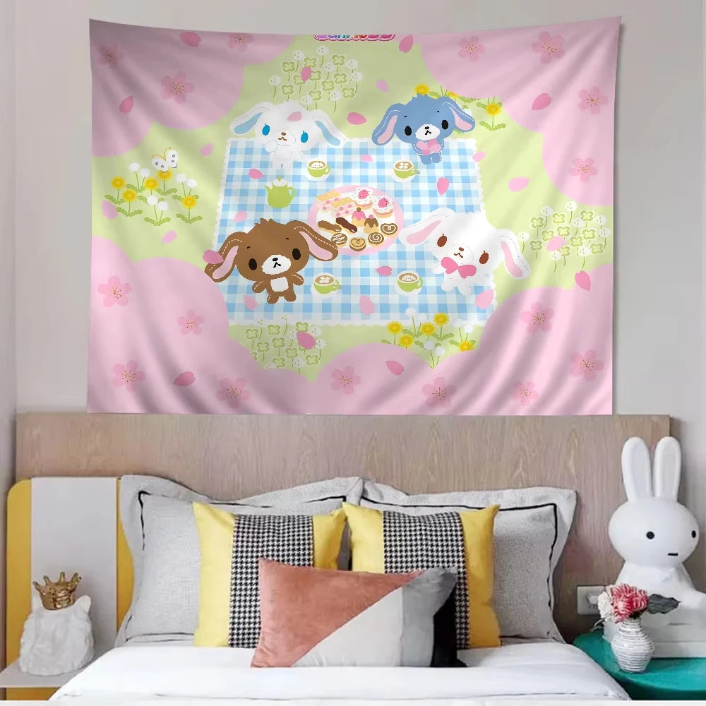 Sanrios Cinnamoroll Kawaii Cartoon Tapestry for Kids Girl Gift Korean Room Decoration Wall Hanging Bedroom Home Dorm Tapestry