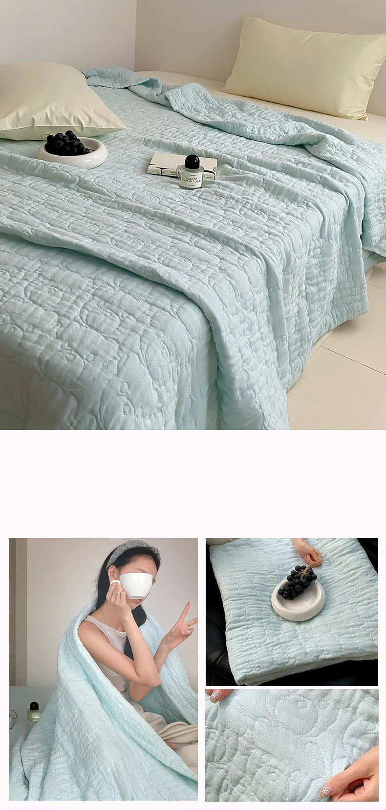 100% Cotton Duvet Quilted Quilts Single/Queen Size Comforter Summer Blanket High Quality Bedspread 여름이불(No Pillowcase)