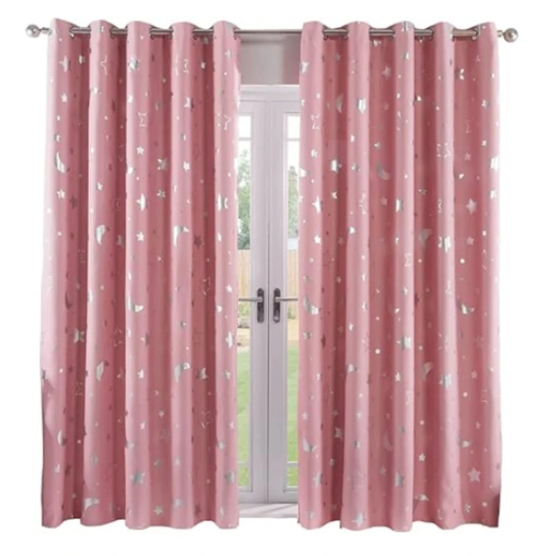 Blackout Curtains For Kids Boys With Stars And Moon Bedroom  Livingroom Window Drapes Navy Blue Gray Pink