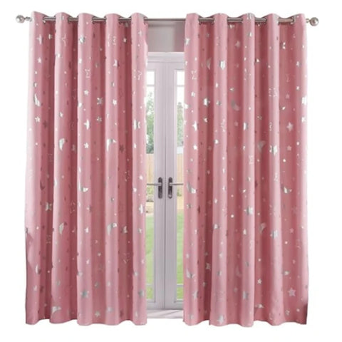 Blackout Curtains For Kids Boys With Stars And Moon Bedroom  Livingroom Window Drapes Navy Blue Gray Pink