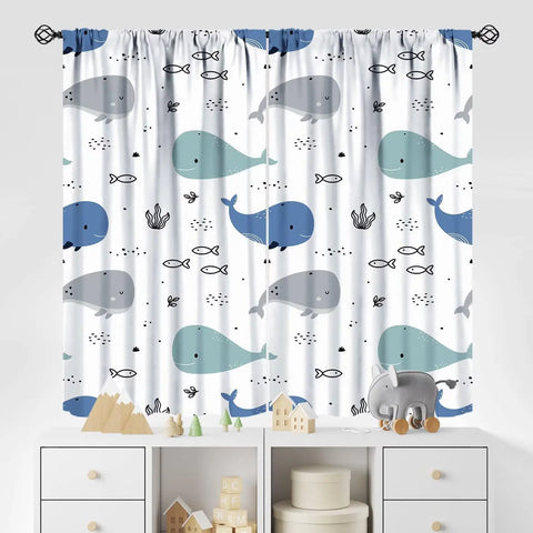 Kids Sea Animal Curtains Boys Girls Bedroom Nursery Decor Funny Turtle Whale Ocean Colorful Art Printed Blackout Window Drapes