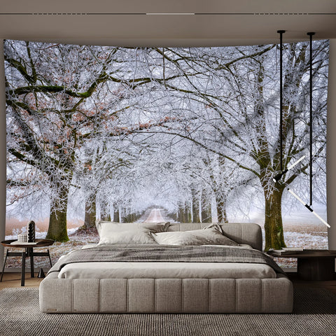 1pc Oversized Winter Wonderland Snow Trees Trail Scenery Tapestry, Polyester Wall Hanging for Living Room Bedroom Decoration