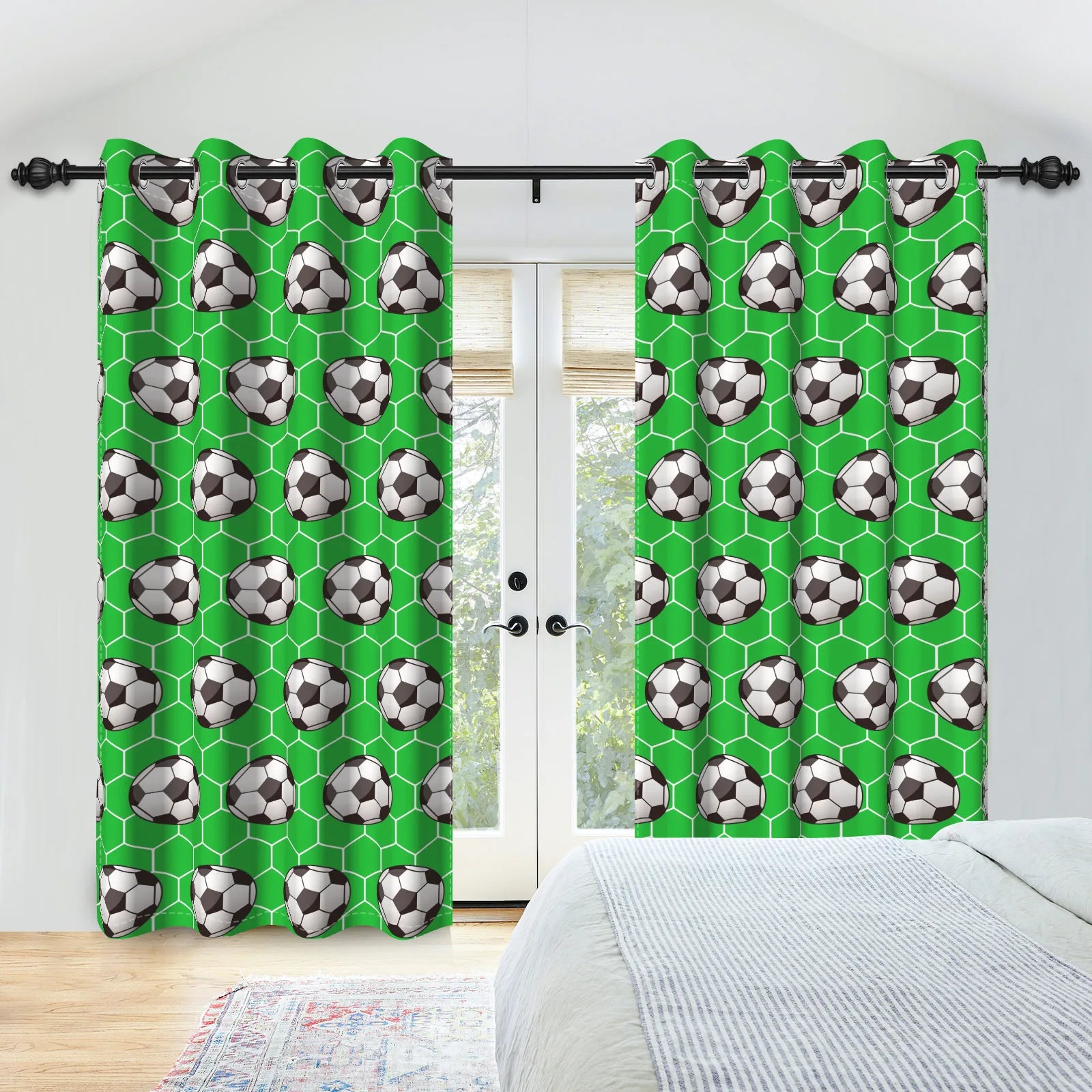Sports Theme Kids Room Blackout Curtains Football Basketball Rugby Pattern Double Layer Curtains for Bedroom Sports Lovers Decor