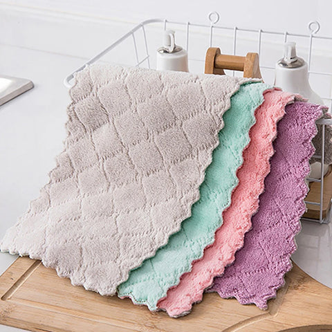 10Pcs Microfiber Towel Absorbent Washable Kitchen Towel Well Woven House Cleaning Dish Towel Cloth Rag Fabric Household