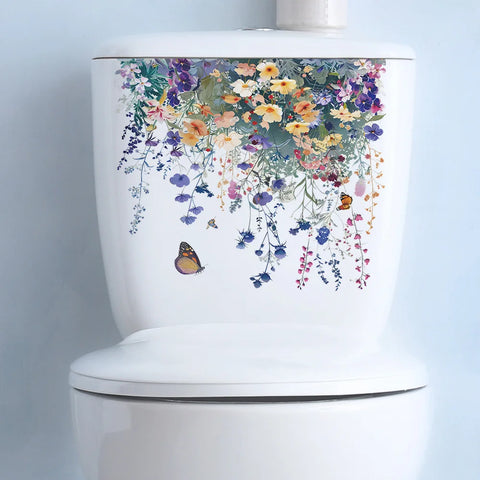 Green Plant Leaves Bathroom Toilet Sticker WC Closestool Wall Sticker Self Adhesive Mural Beautify Flower Home Decoration Decals