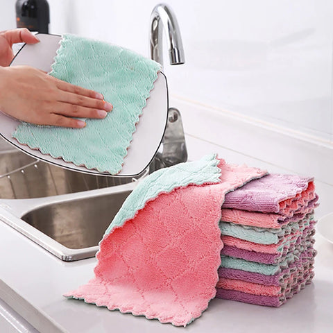 10Pcs Microfiber Towel Absorbent Washable Kitchen Towel Well Woven House Cleaning Dish Towel Cloth Rag Fabric Household