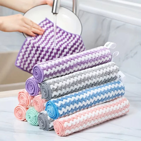 50-Piece Wavy Striped Kitchen Dish Cloths - Soft Highly Absorbent Rags, Tableware, Essential Household Cleaning Supplies