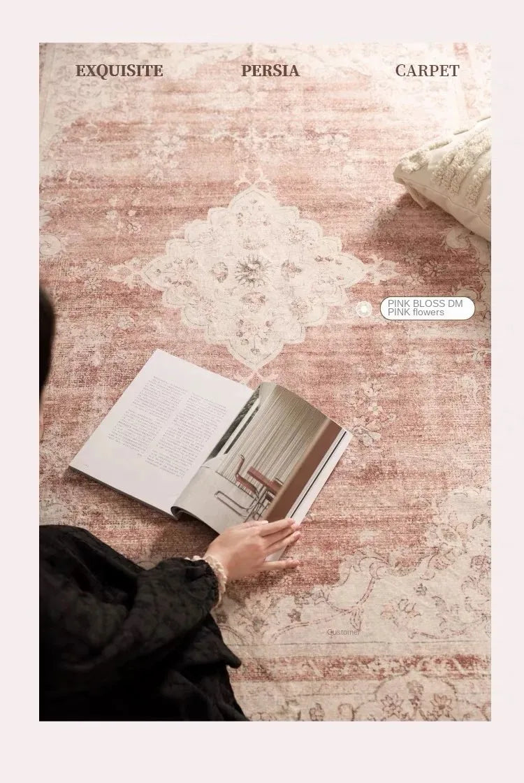 VIKAMA Bohemian Faux Wool Rug - Ultra-Thin, Stain-Resistant,Non-Slip Carpet for Study Room & Living Room,Soft Floor Mat Home Dec