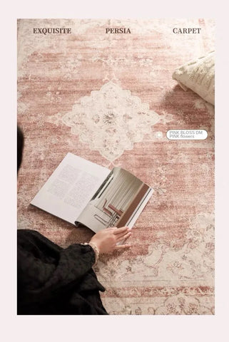VIKAMA Bohemian Faux Wool Rug - Ultra-Thin, Stain-Resistant,Non-Slip Carpet for Study Room & Living Room,Soft Floor Mat Home Dec