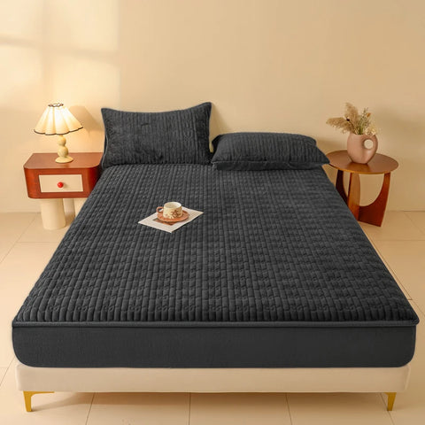 WASART Quilted coral fleece mattress protector cover winter warm elastic fitted sheet couple double bed protection pad 180x200