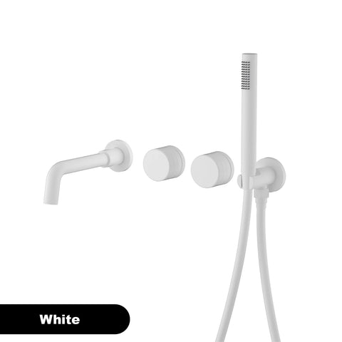 Luxury brass brushed gold wall mounted bathroom faucet with embedded dual handle hot and cold water 2 function bathtub mixer