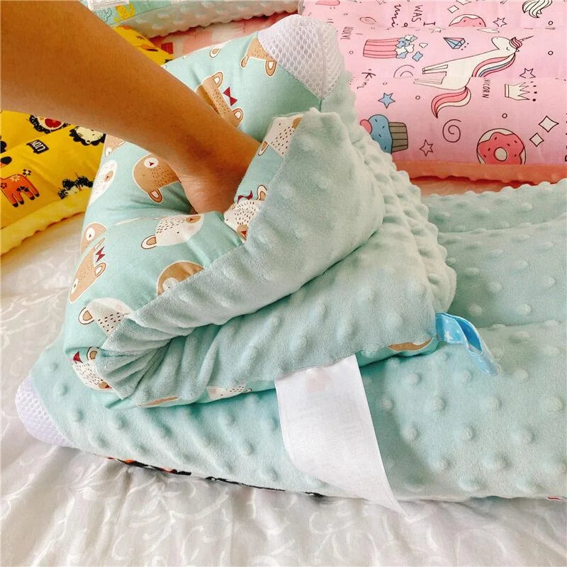 Soft Baby Pillow with Adorable Cartoon Print, Cotton and Microfiber Filling, Gentle Fabric, All-Season Comfort Soothing Cushion