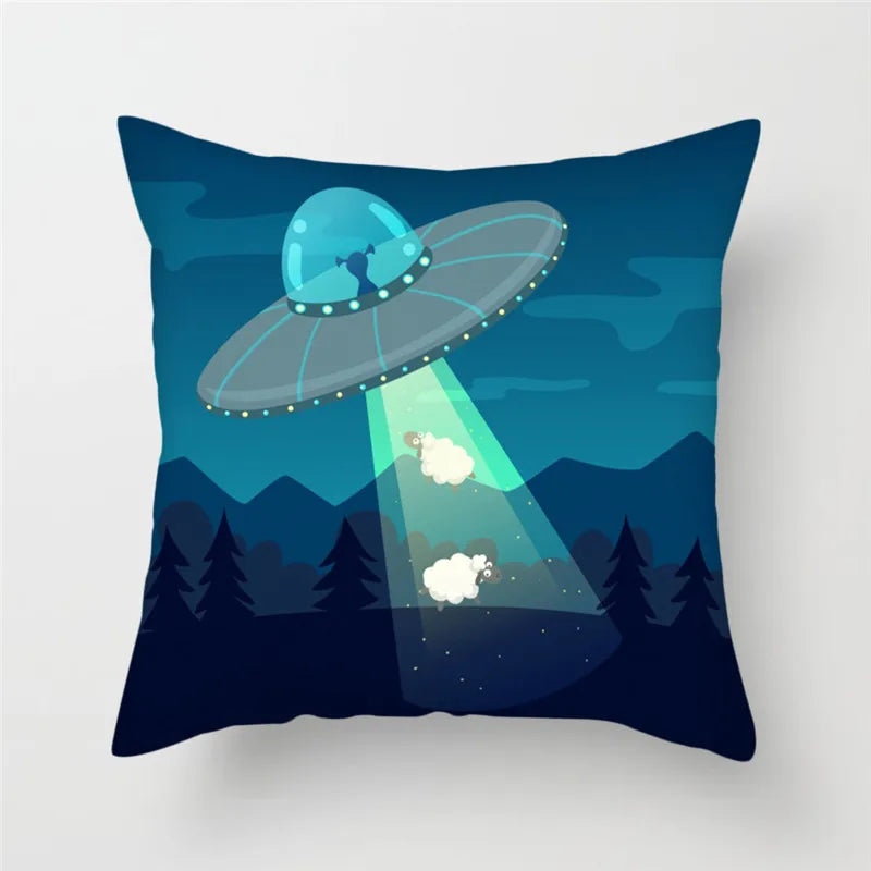 Cartoon Astronaut Rocket Spaceship Sofa Home Bedroom Decoration Pillowcase Kids Room  Space Theme Cushion Cover