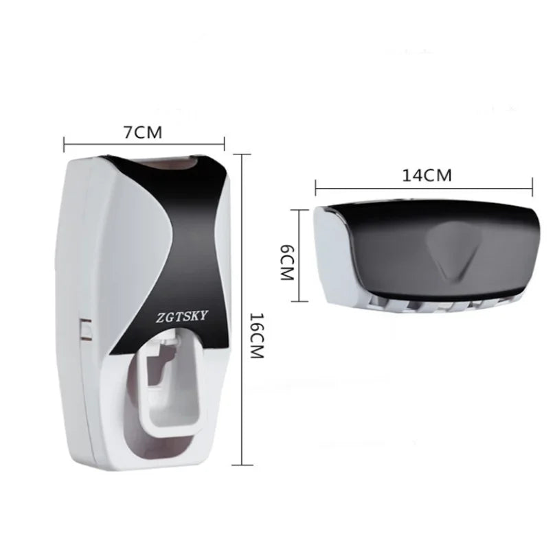 2PCS Automatic Toothpaste Dispenser Wall Mount Dust-proof Toothbrush Holder Wall Mount Bathroom Accessories Set Squeezer