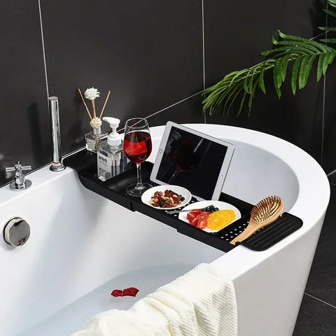 Extendable Bathtub Shelf Bathroom Bathtub Tray Shower Caddy Bamboo Bath Tub Rack Towel Book Holder Storage Organizer Accessories