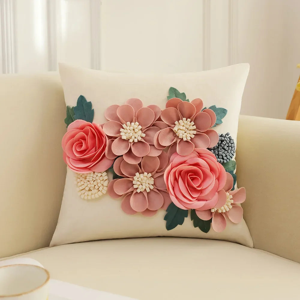 French Style Three-dimensional Rose Pillowcase Patchwork Cushion Cover Living Room Bedroom Pillow Cover Decorative for Sofa