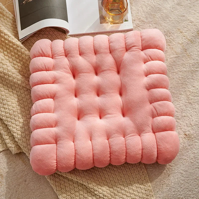 40*40CM Cookie Shaped Meditation Cushion Plush Fluffy Chair Cushion Machine Washable Student Seat Cushion Living Room Decoration