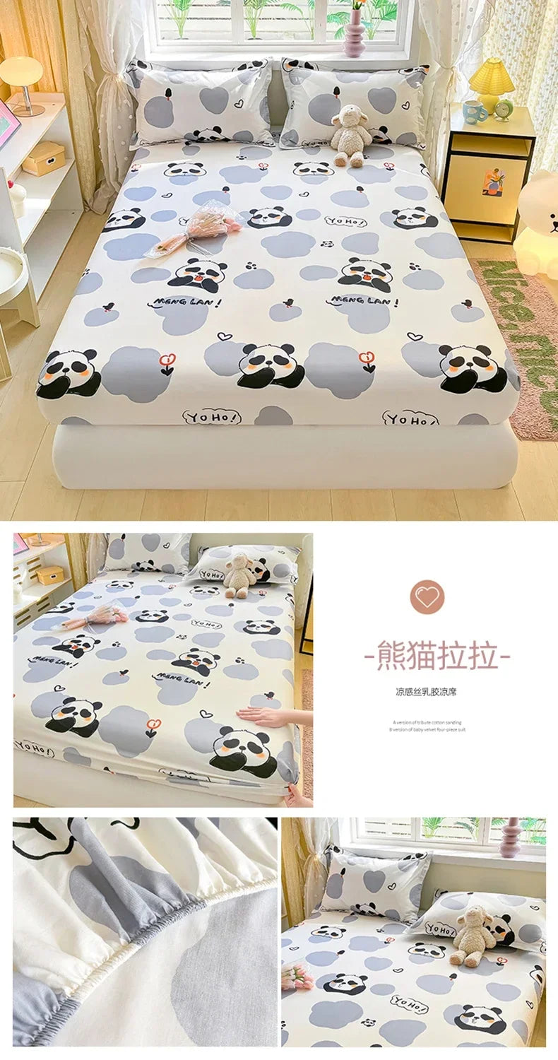 100%Cotton Bed Sheet on Elastic Cute Dinosaur Printed Mattress Cover for Kids Cartoon Pure Cotton Bed Linen (without pillowcase)
