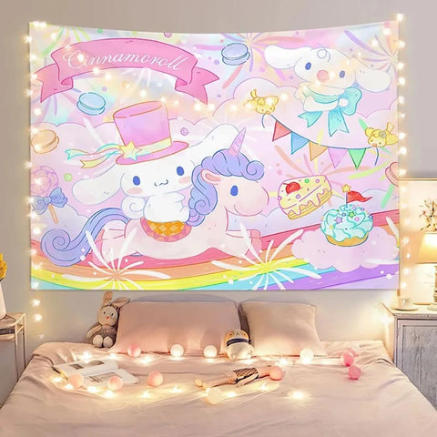 Anime Cinnamoroll Girl Printed Tapestry Wall Hanging Cute Cartoon Style Fantasy Background Home Decoration
