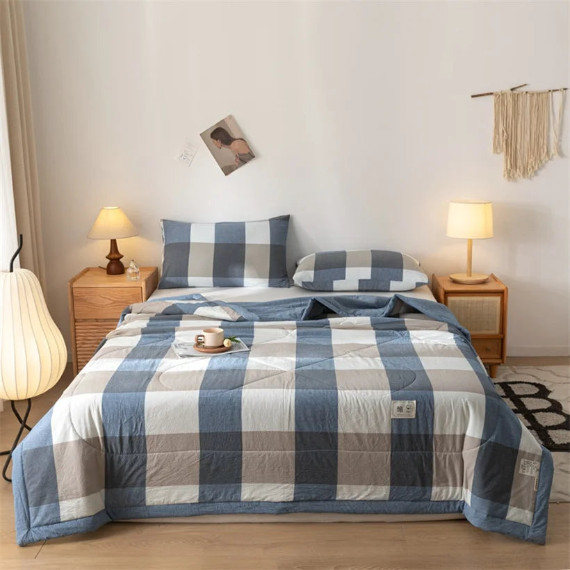 Summer 100% Cotton Thin Quilt Comforter Soft Air Conditioning All Season Quilt/Duvet/Blanket Lightweight Bed Cover Soft Bedding