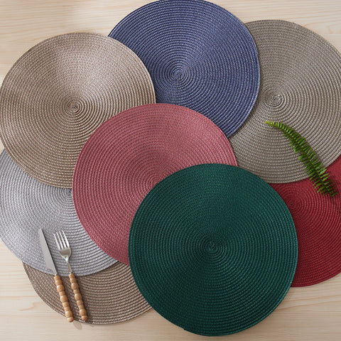 Round Braided Placemats Set of 4 Washable PP Heat Resistant 38cm Table Place Mat for Kitchen Xmas Dining Table Party Decor