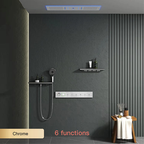 Luxury Brass Ceiling Mount Thermostatic LED digital display Shower Set System Bluetooth Music Rain Shower Head Bathroom Faucet