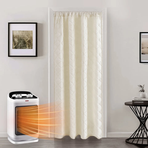 Quilted Blackout Curtains Heavy Duty Noise Reducing Thermal Insulated Drapes Liner Anti-cold Rod Pocket for Living Room Bedroom