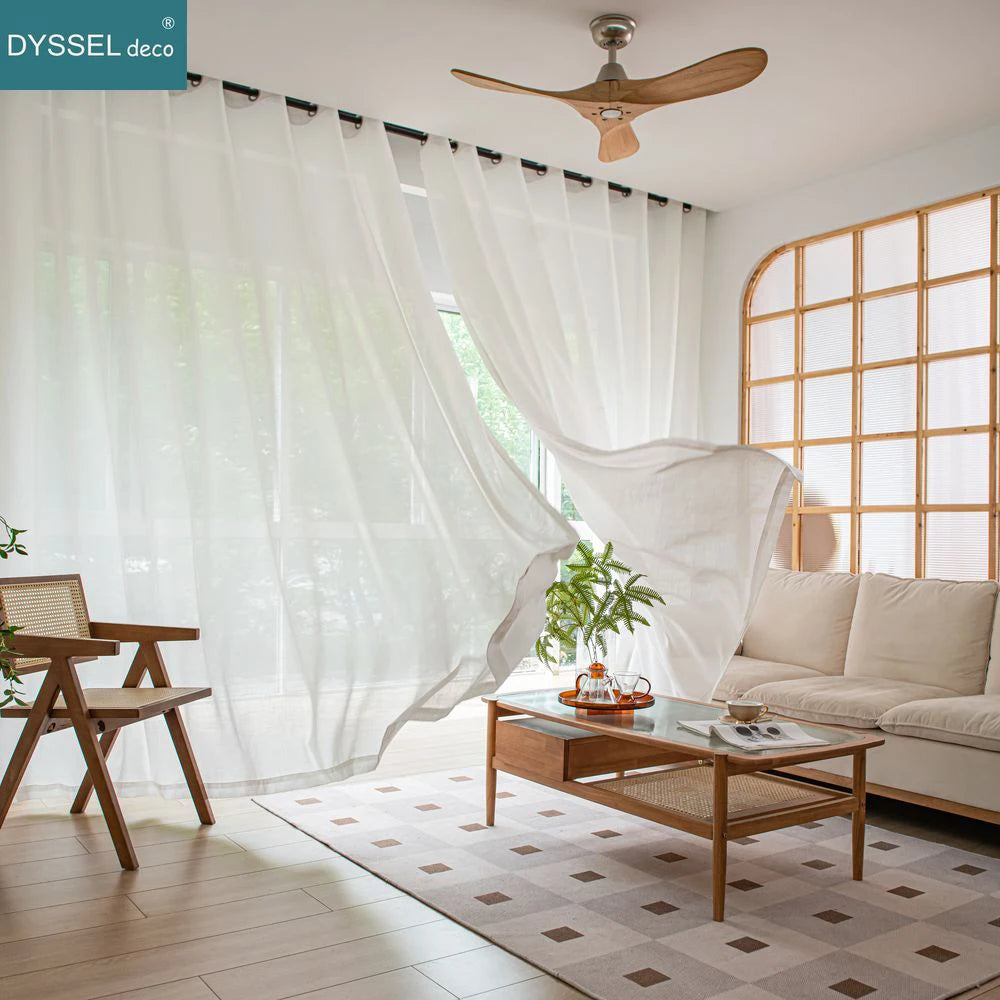 Modern Decorative Linen Solid Home Linen White Sheer European Style Window Curtains Rod Pocket Grommet for Living Room Bedroom