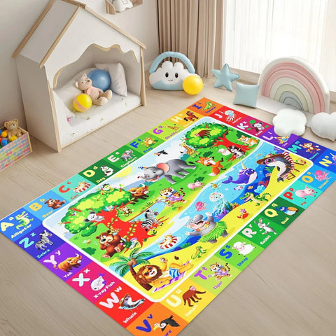 Cartoon Zoo ABC Kid Rug for Playroom Classroom Play Rug Kid Play Mat Alphabet Rug Primary School Preschool Mat Room Learning Use