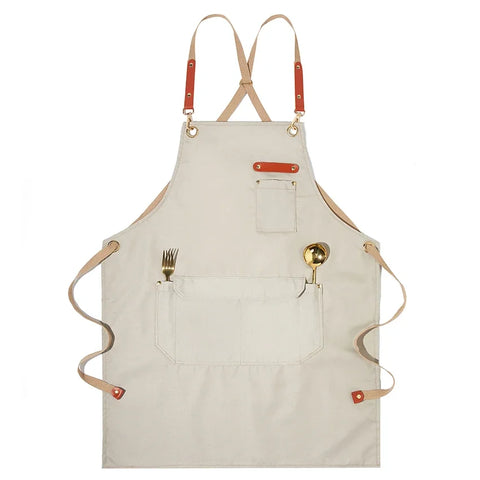 Fashion Unisex Work Apron For Men Canvas Black Apron Bib Adjustable Cooking Kitchen Aprons For Woman With Tool Pockets