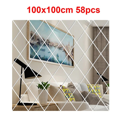 3D Mirror Stickers Acrylic Triangles Self-adhesive Diamonds DIY Wall Mirror Stickers for Living Room Home Decor 10/17/32/58Pcs