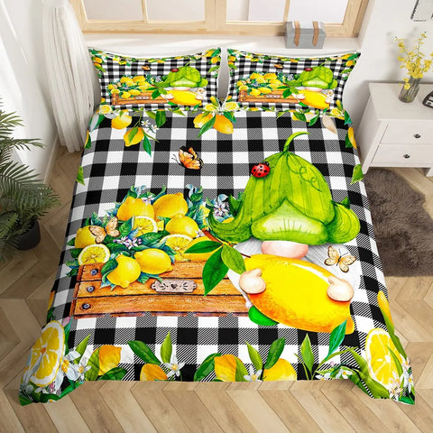 Lemon Duvet Cover Girls Boys Kids Botanical Lemon Pattern Comforter Cover Tropical Fruit Room Decorative Bedding Set with Zipper