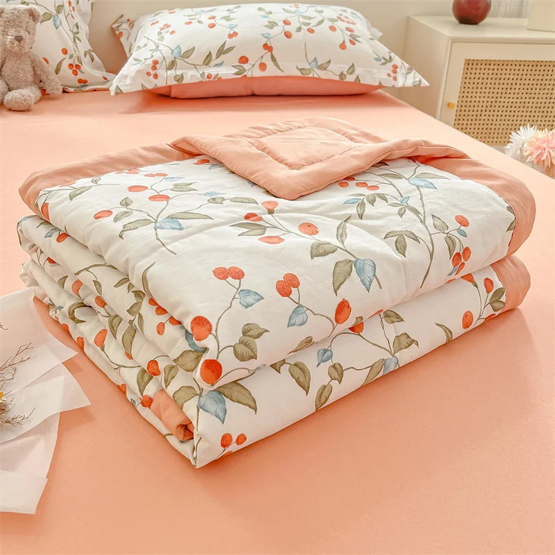 Floral Style Duvets for Summer Soft Comforter Breathable Bedspread 이불 Quilted Blanket Adults/Kids Thin Quilt (No Pillowcase)