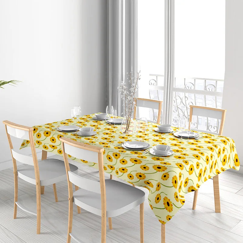 Sunflower Pattern Tablecloth Yellow Floral Design Dining Room Decoration Home Textiles Waterproof Decorative Cover for Kitchen U