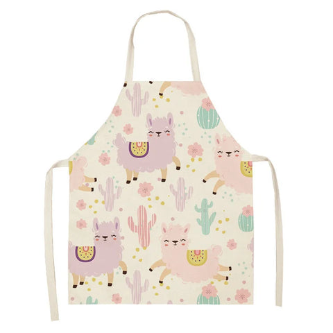 Alpaca Llama Cactus Printed Cotton Linen Sleeveless Aprons Kitchen Women Pinafore Home Cooking Baking Waist Bib Fartuchy Tablier