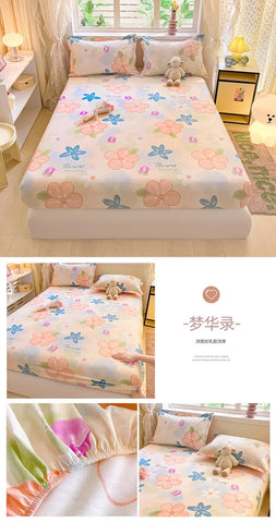 100%Cotton Bed Sheet on Elastic Cute Dinosaur Printed Mattress Cover for Kids Cartoon Pure Cotton Bed Linen (without pillowcase)