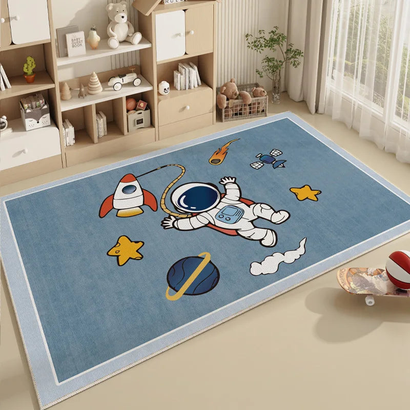 VIKAMA Crystal Pile Carpet Spaceman Children's Nursery Playmat Dirty Resistant Washable Cushioned Carpet for Living Room Bedroom