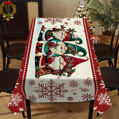Merry Christmas Gnomes Snowflakes Tablecloth for Table Decor Winter Xmas Berries Kitchen Dining Table Cloth Navidad Decorations