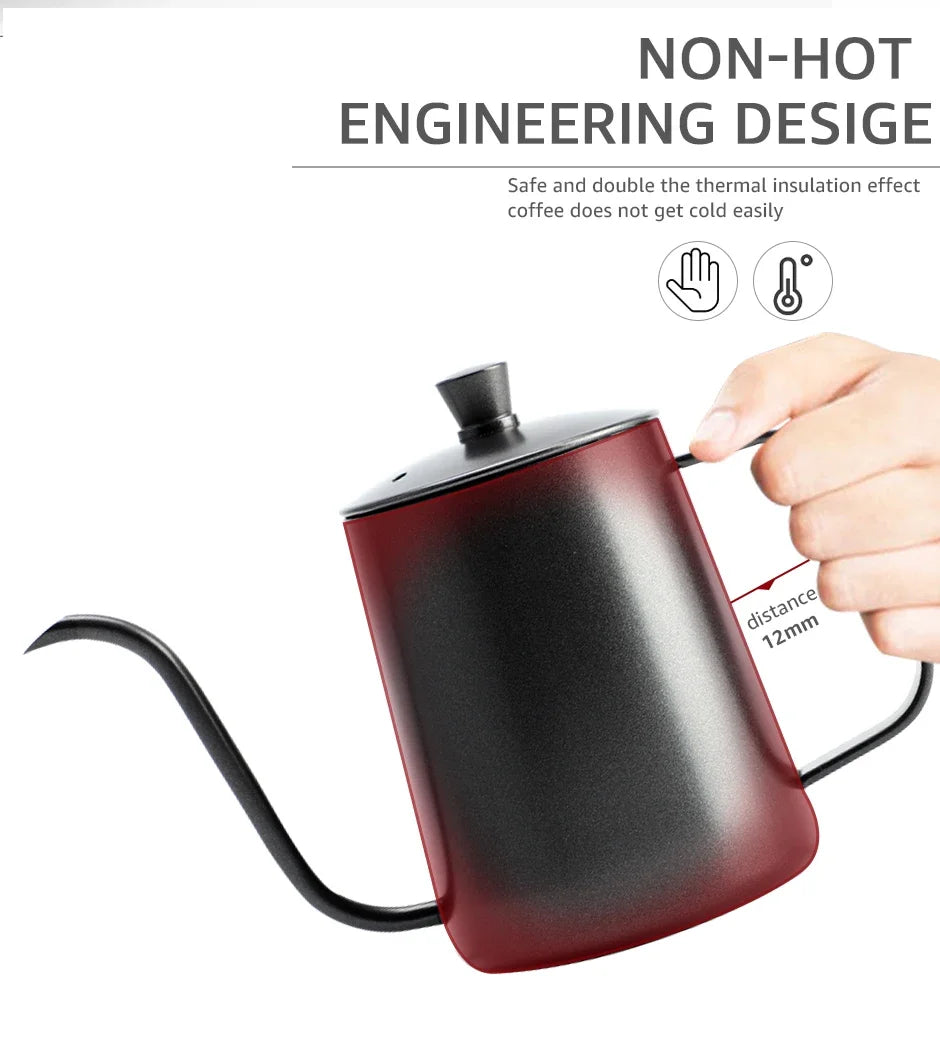 Gooseneck Drip Kettle Coffee Tea Pot 350/600ML Stainless Steel Drip Kettle Swan Neck Thin Mouth Non-stick Coating Food Grade