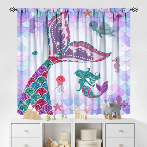 Kids Sea Animal Curtains Boys Girls Bedroom Nursery Decor Funny Turtle Whale Ocean Colorful Art Printed Blackout Window Drapes