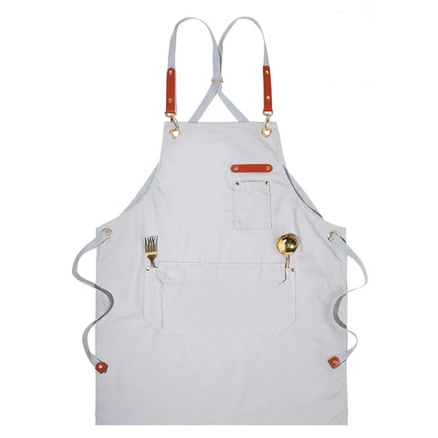Fashion Unisex Work Apron For Men Canvas Black Apron Bib Adjustable Cooking Kitchen Aprons For Woman With Tool Pockets