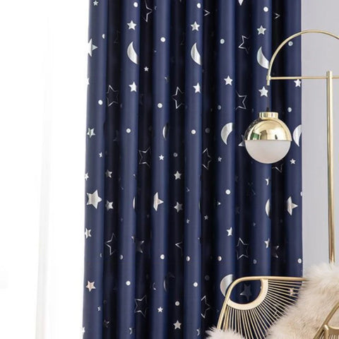 Blackout Curtains For Kids Boys With Stars And Moon Bedroom  Livingroom Window Drapes Navy Blue Gray Pink