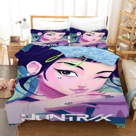 New Bedding Set Demon Hunters Themed Colorful Print Polyester Student Dormitory Bed Sheet Duvet Cover Kid Gift Home Textile